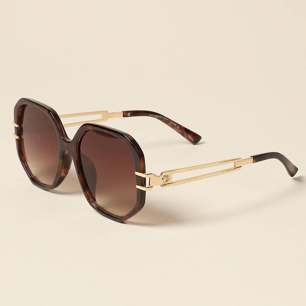 Women's Unique Temples Geometric Sunglasses: 12 ASSORTED COLORS / ONE SIZE - Anew Couture