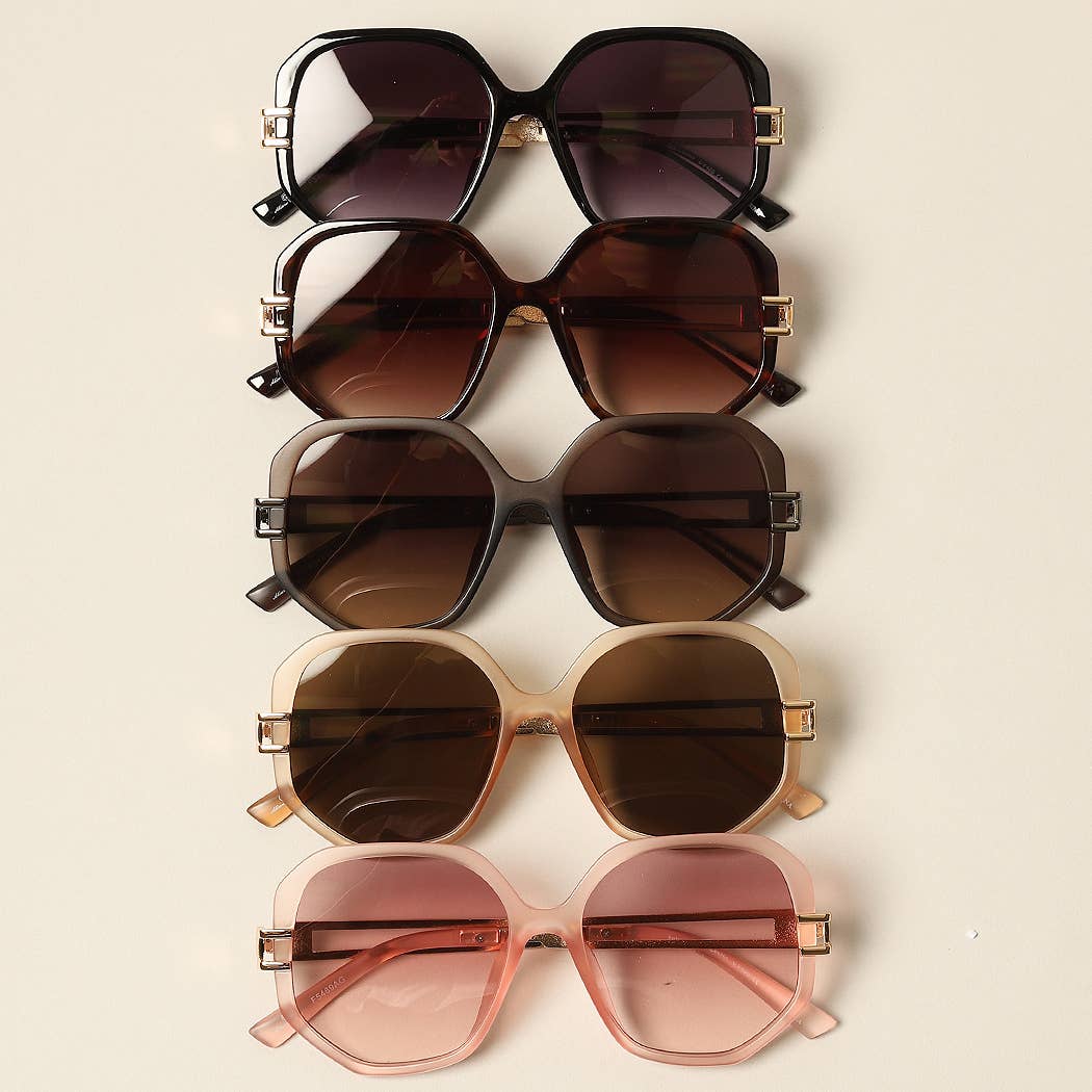 Women's Unique Temples Geometric Sunglasses: 12 ASSORTED COLORS / ONE SIZE - Anew Couture