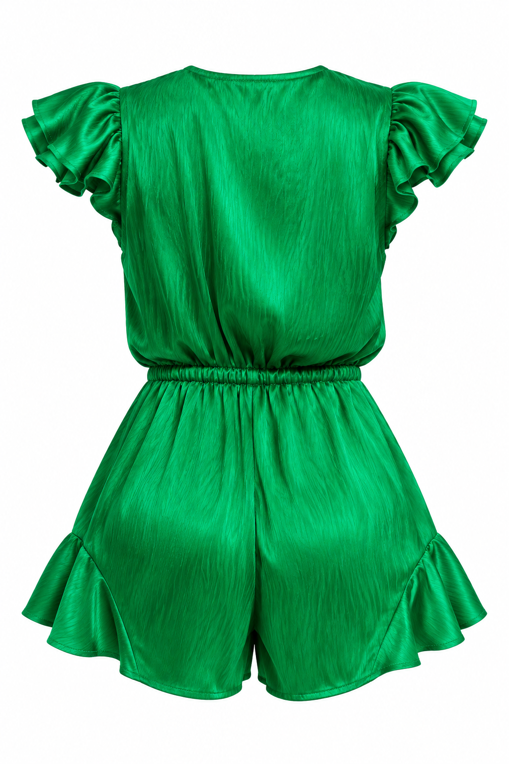 Crinkle Green Satin Tie Romper - Anew Couture