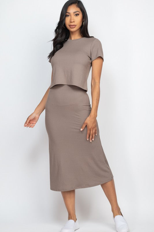 Ribbed Solid Top & Midi Skirt Set - Anew Couture