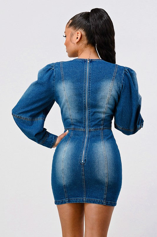 Denim Ruffle Mini Dress - Anew Couture