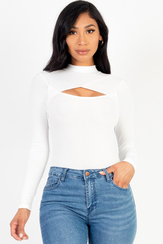 Front Cutout Long Sleeve Bodysuit - Anew Couture