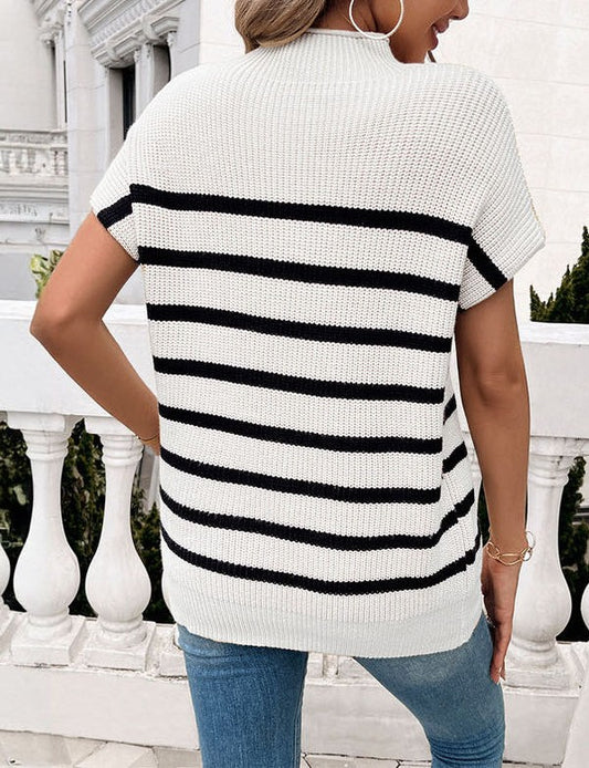 Striped rib knit short sleeve top - Anew Couture