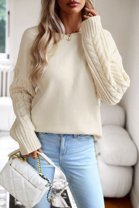 Cable Knit Sleeve Sweater - Anew Couture