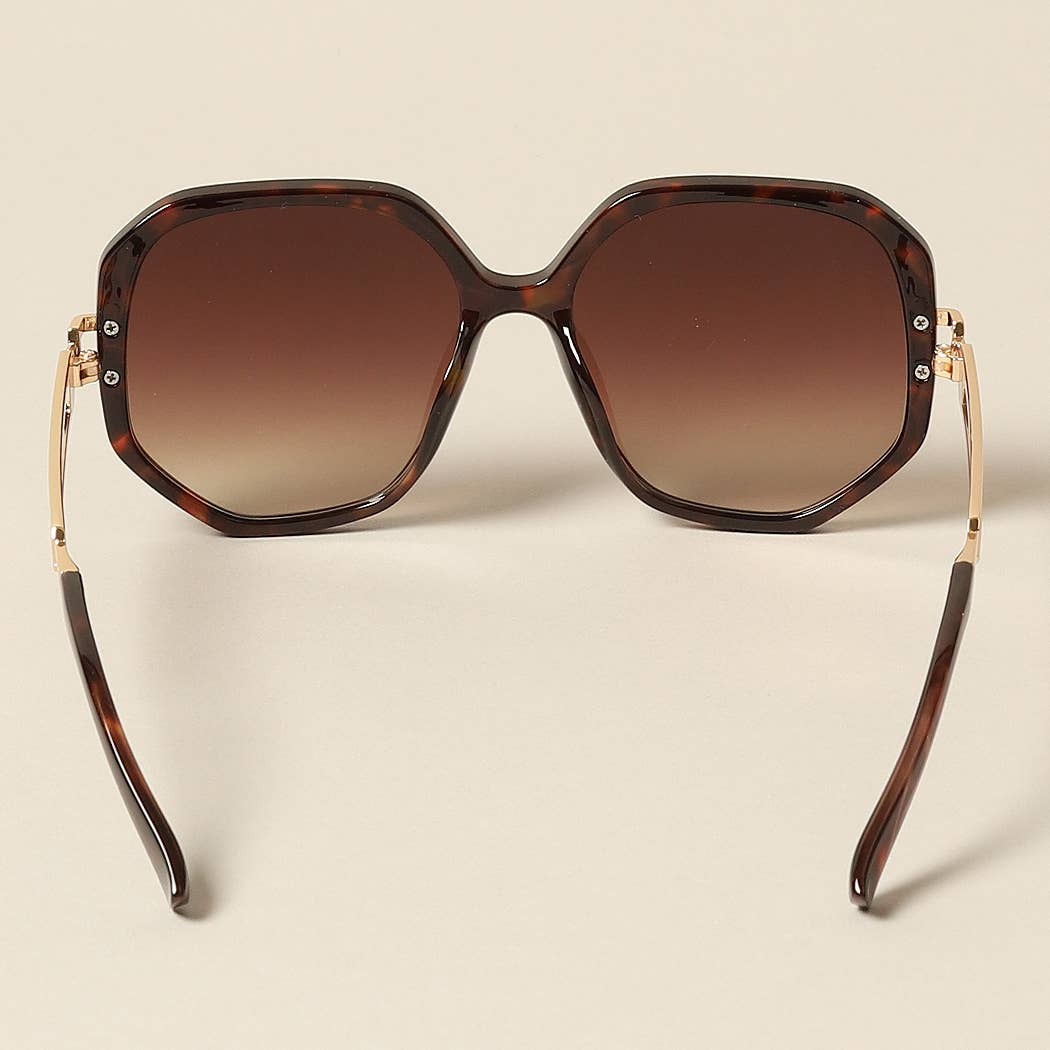 Women's Unique Temples Geometric Sunglasses: 12 ASSORTED COLORS / ONE SIZE - Anew Couture