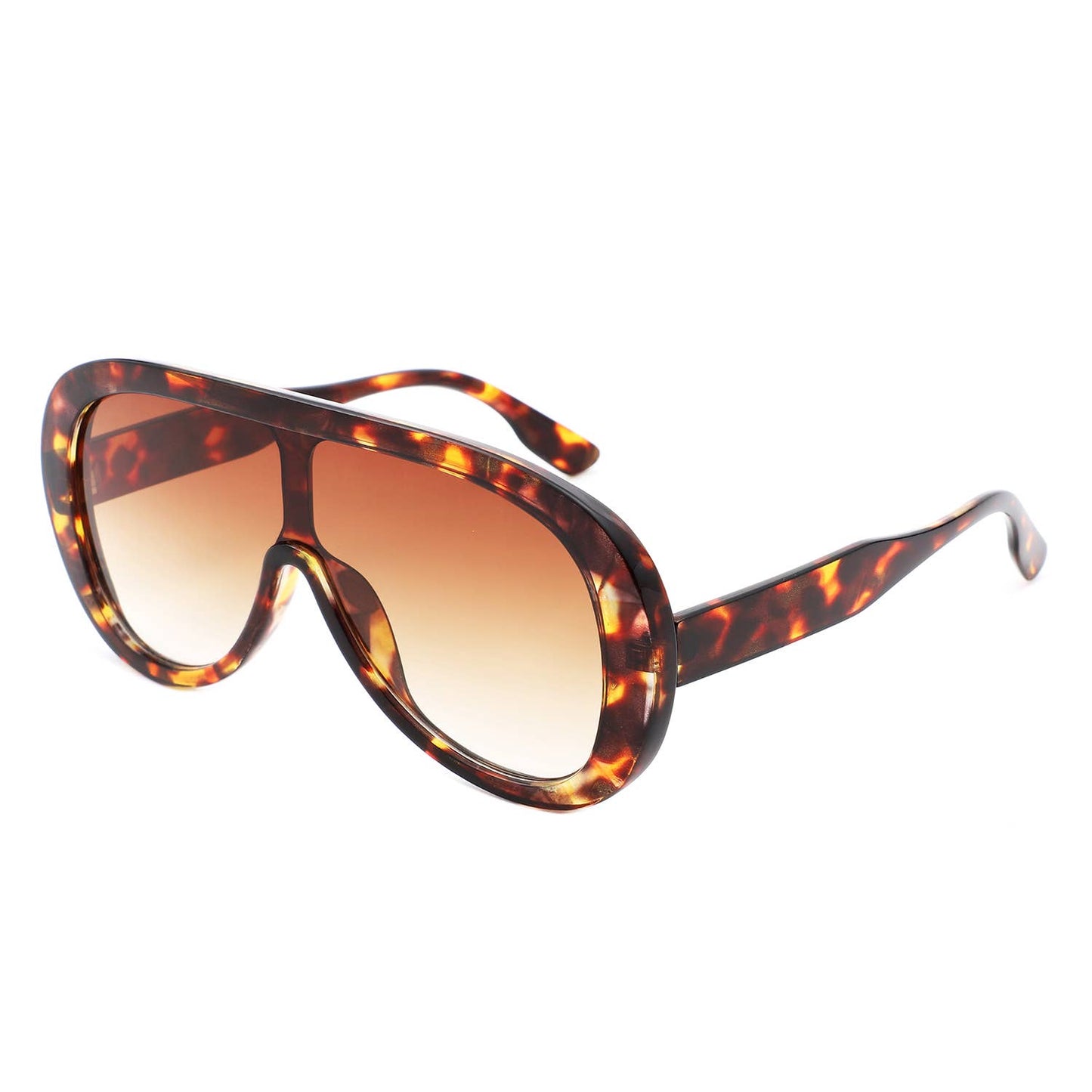 Tortoiseshell sunglasses with brown gradient lenses on a white background