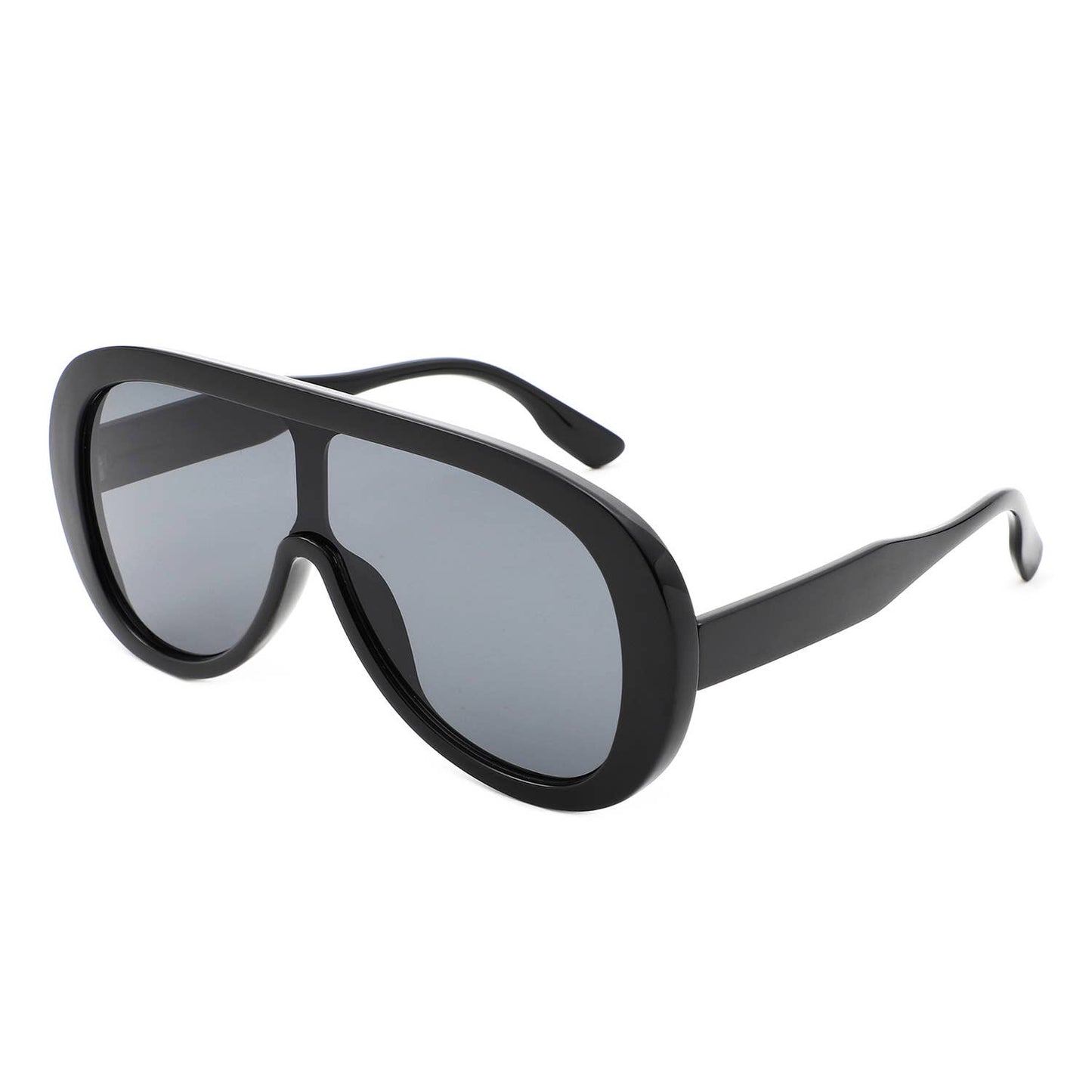 Black sunglasses with gray lenses on a white background