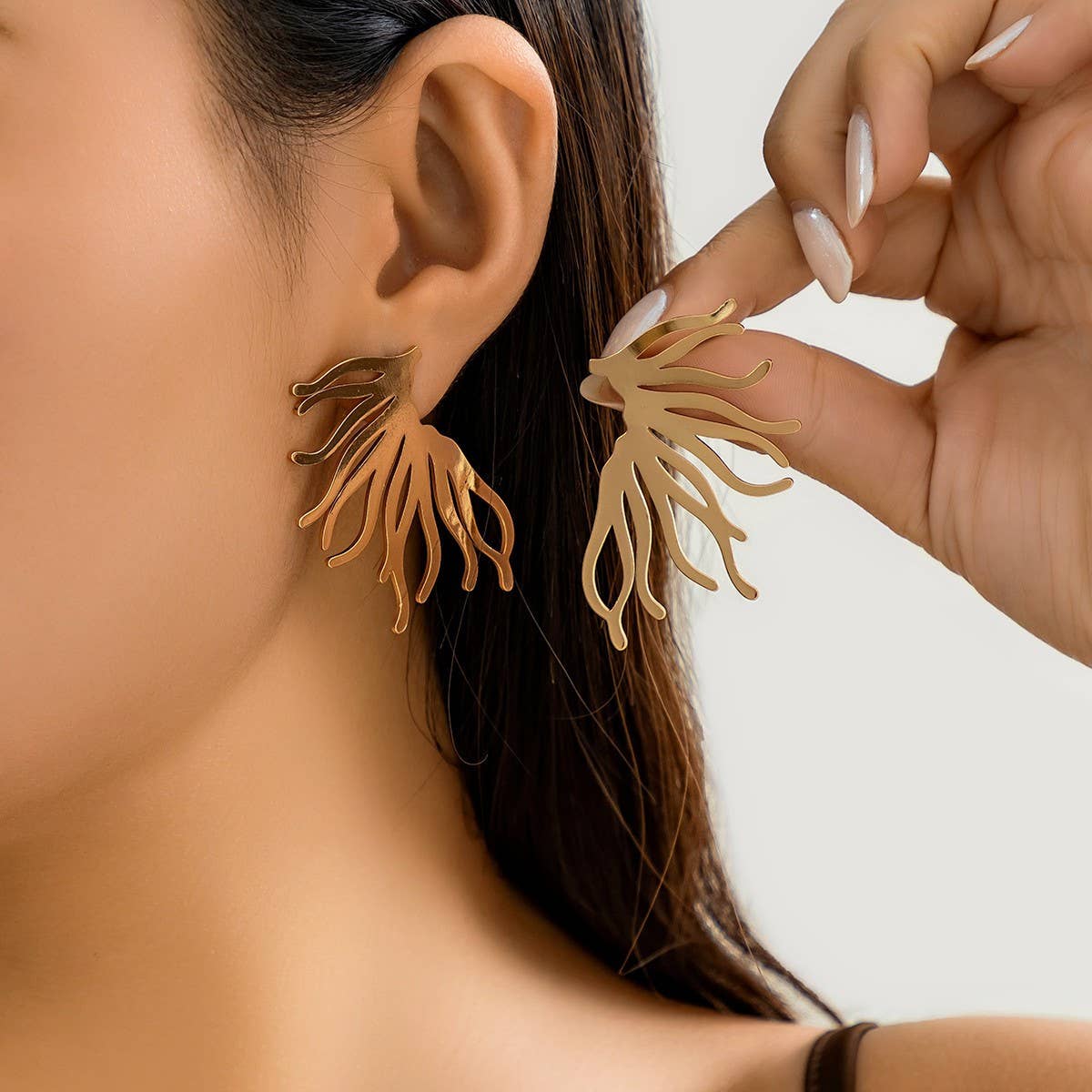 PUNK STYLE MINIMALIST FAN-SHAPED BURR EARRINGS_CWAJE1154: TYPE1 / (OS) 3 - Anew Couture