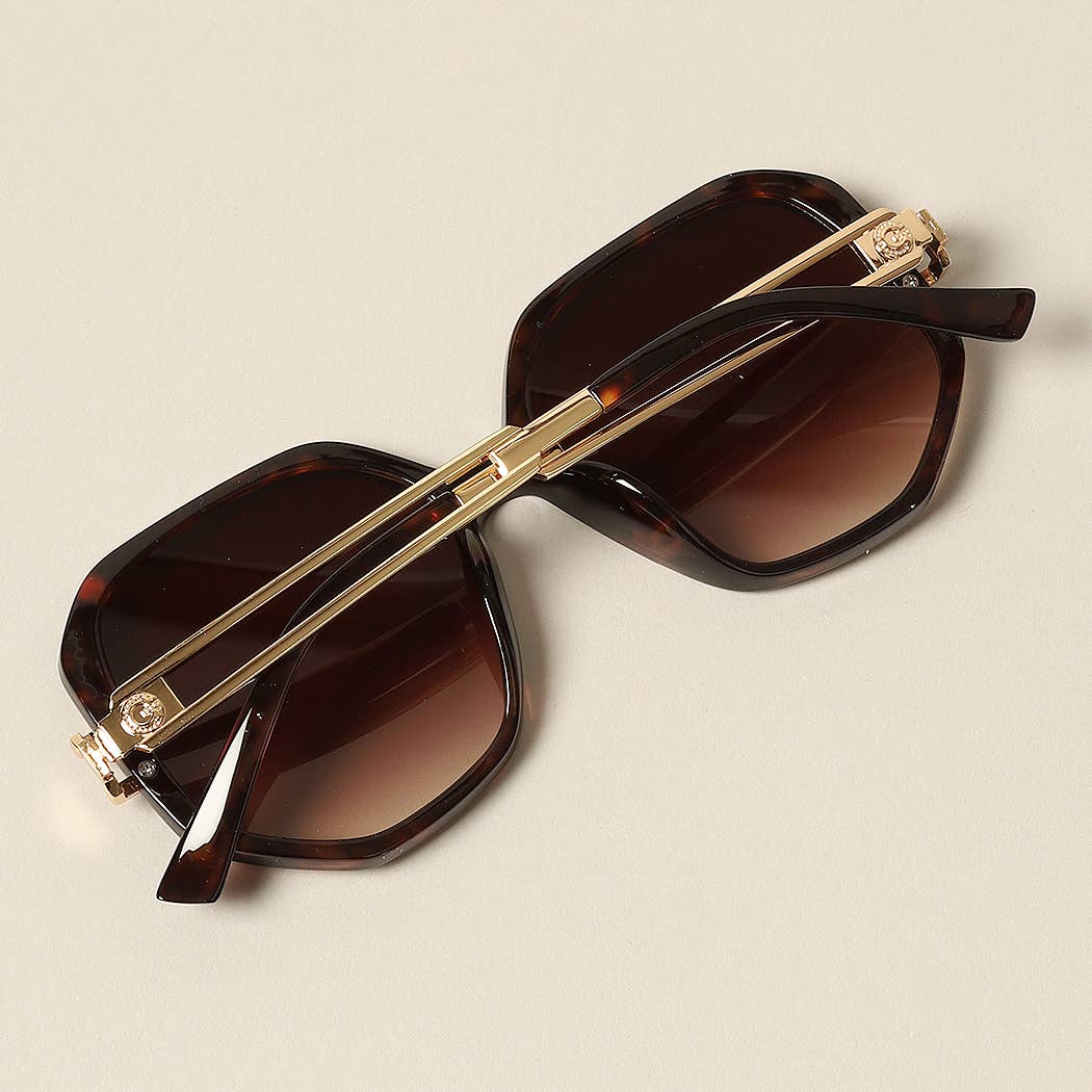 Women's Unique Temples Geometric Sunglasses: 12 ASSORTED COLORS / ONE SIZE - Anew Couture