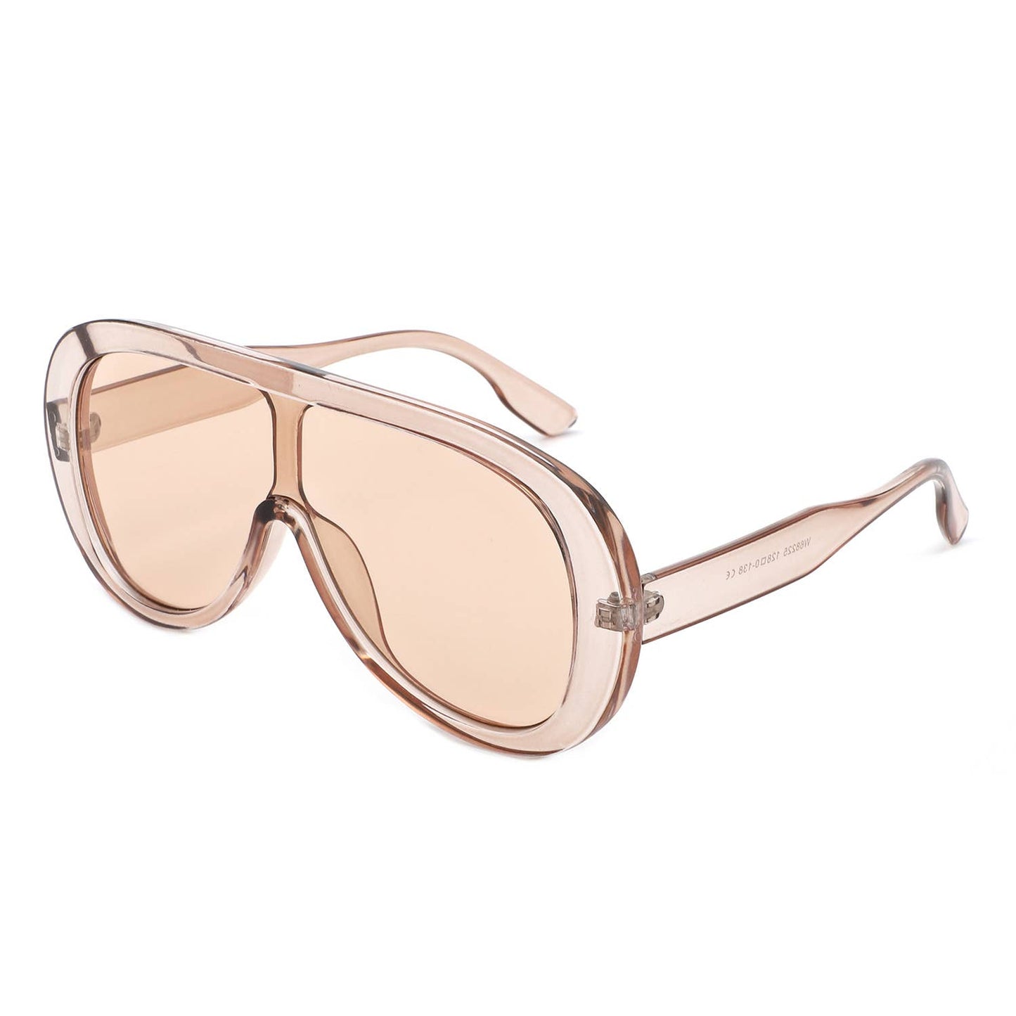 Pink sunglasses with a clear frame on a white background