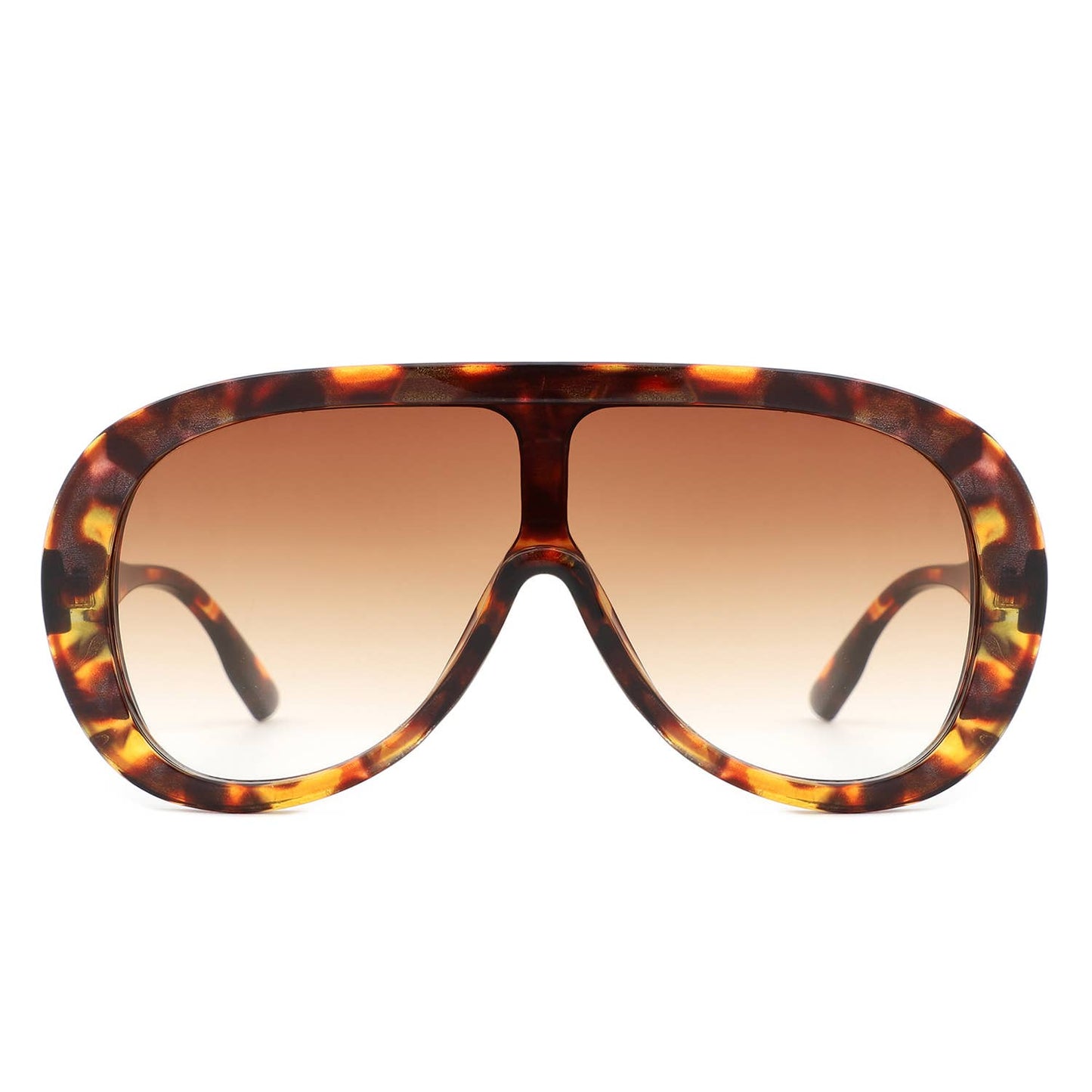 Tortoiseshell sunglasses with brown gradient lenses on a white background
