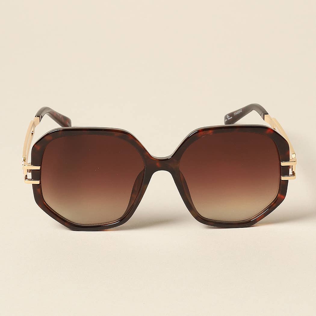 Women's Unique Temples Geometric Sunglasses: 12 ASSORTED COLORS / ONE SIZE - Anew Couture