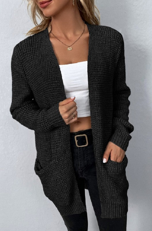 Waffle Sweater Cardigan - Anew Couture