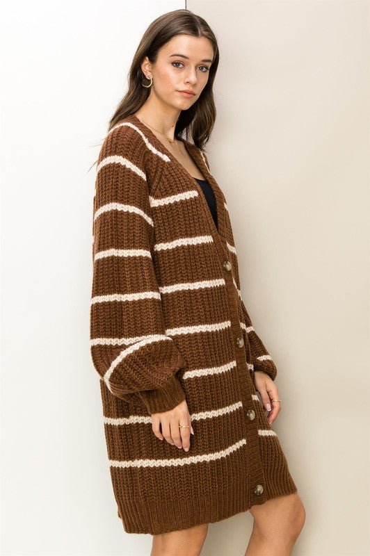 Oversized Striped Sweater Cardigan - Anew Couture