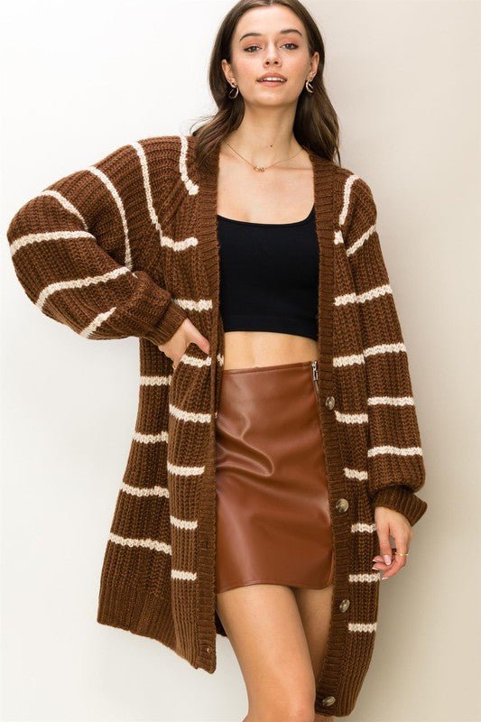 Oversized Striped Sweater Cardigan - Anew Couture