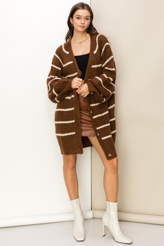 Oversized Striped Sweater Cardigan - Anew Couture