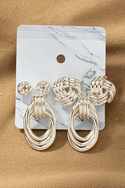 Premium trio metal knot and hoop earrings - Anew Couture