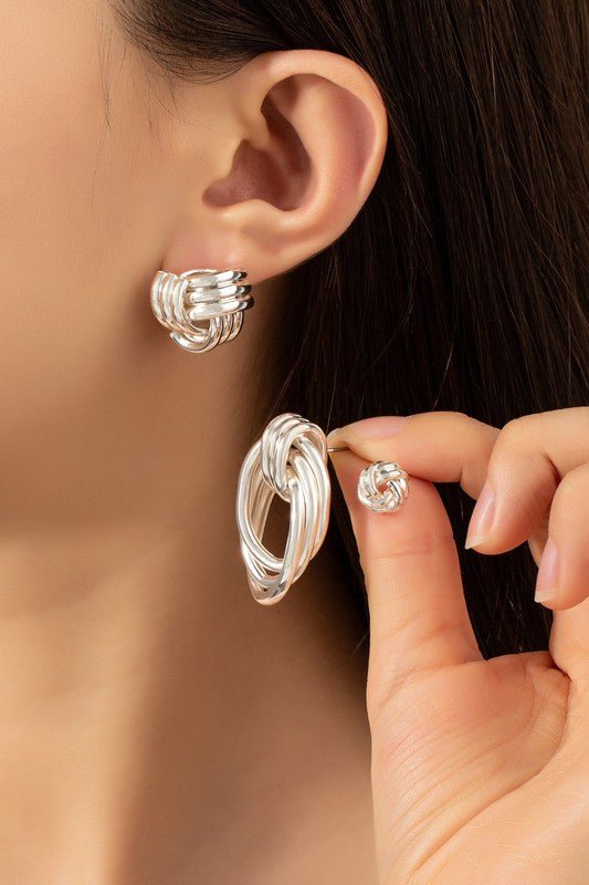 Premium trio metal knot and hoop earrings - Anew Couture