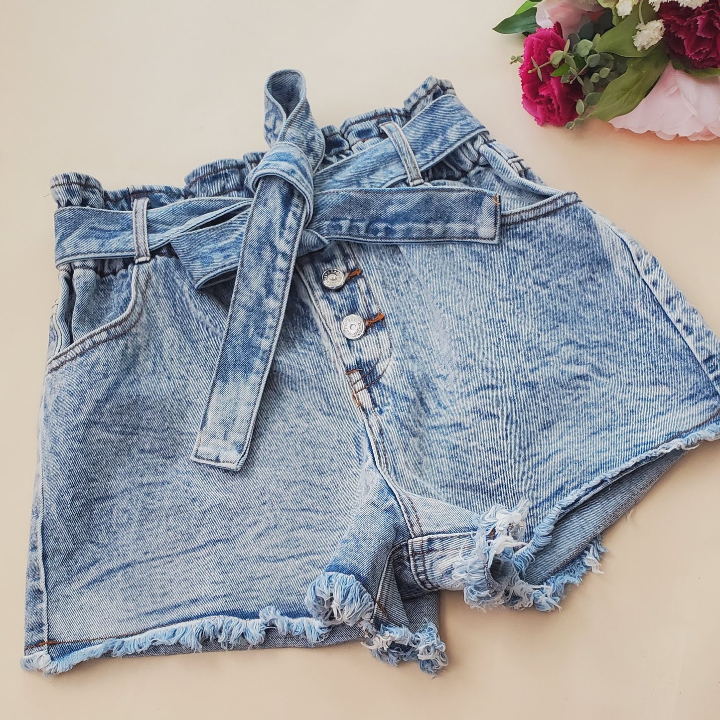 Acid wash denim shorts