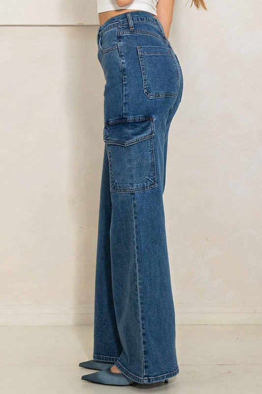 Crossed Waist Cargo Wide Jeans - Anew Couture