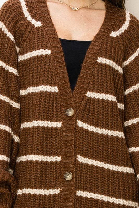 Oversized Striped Sweater Cardigan - Anew Couture