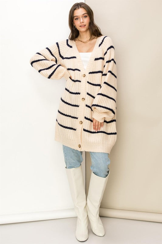 Oversized Striped Sweater Cardigan - Anew Couture