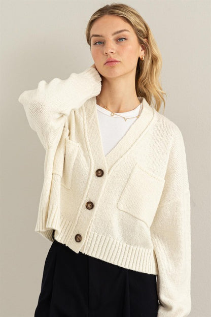 Crop Shoulder Cropped Cardigan Sweater - Anew Couture