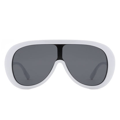 Sunglasses with white frame and dark lenses on a white background