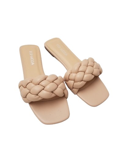 Braided Square Toe Slipper Sandals (Nude) - Anew Couture