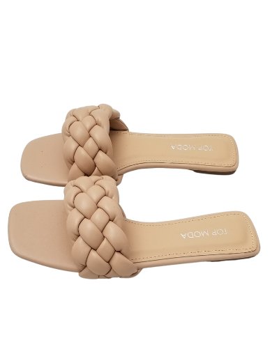 Braided Square Toe Slipper Sandals (Nude) - Anew Couture