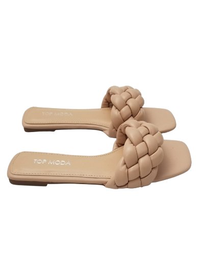 Braided Square Toe Slipper Sandals (Nude) - Anew Couture