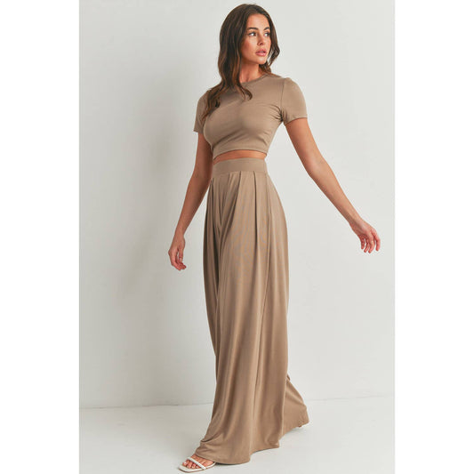 Brown Crop Top with Wide Leg Palazzo Pants Set - Anew Couture