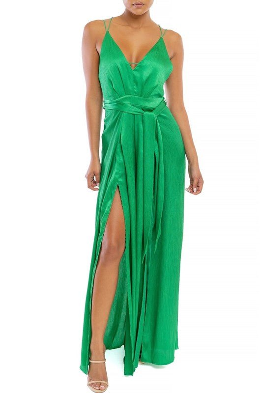 Emerald Satin Split Legged Jumpsuit - Anew Couture