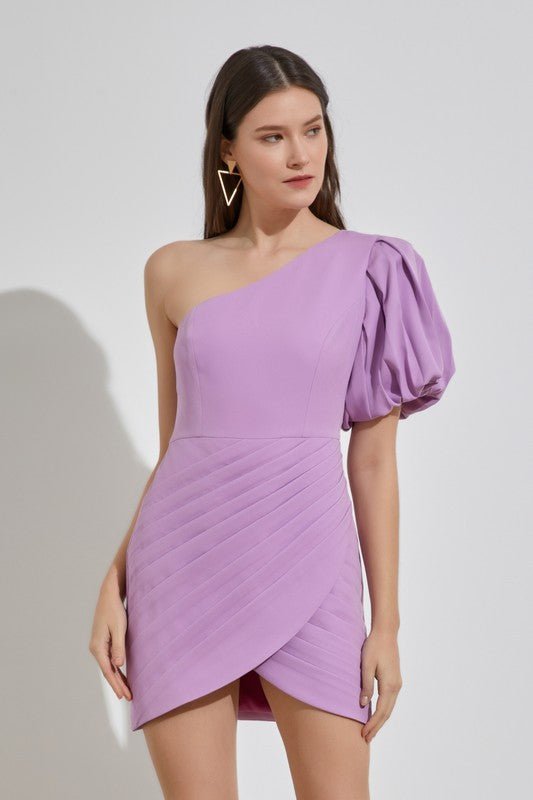 One Shoulder Ruffle Dress - Anew Couture