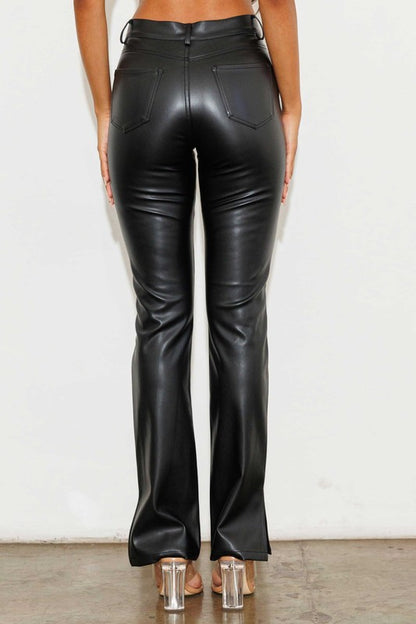 Vegan Leather Side Slit Bootcut Pants - Anew Couture