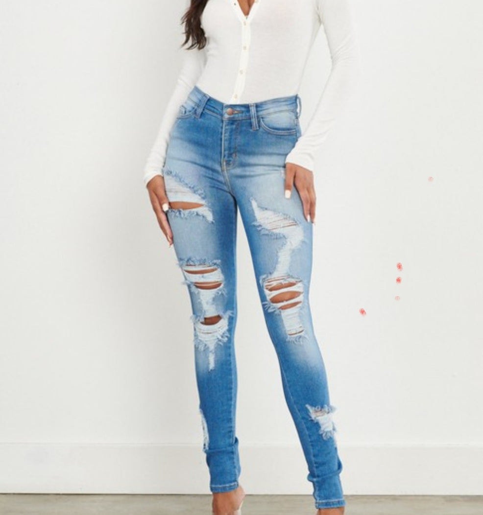 Ripped Down Distressed Skinny Jeans