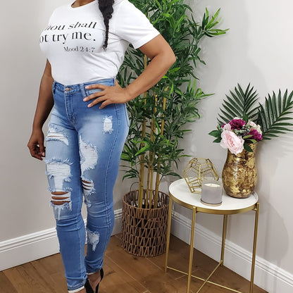 Ripped Down Distressed Skinny Jeans
